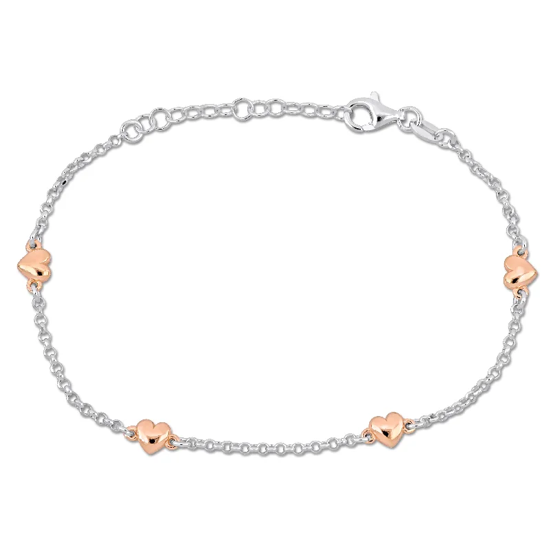 diamond rings for women -Mimi & Max Four Pink Heart Charm Station Bracelet in Rose and Sterling Silver - 7+1 in.