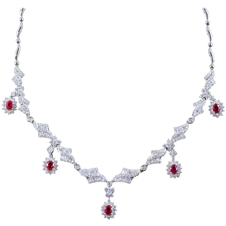 wedding gift necklaces for women -Ruby Diamond Gold Evening Drop Necklace