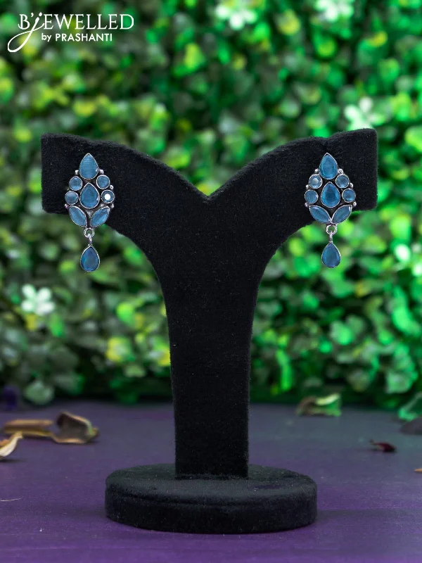 trendy ear climbers for women -Oxidised earring with ice blue stones and hanging