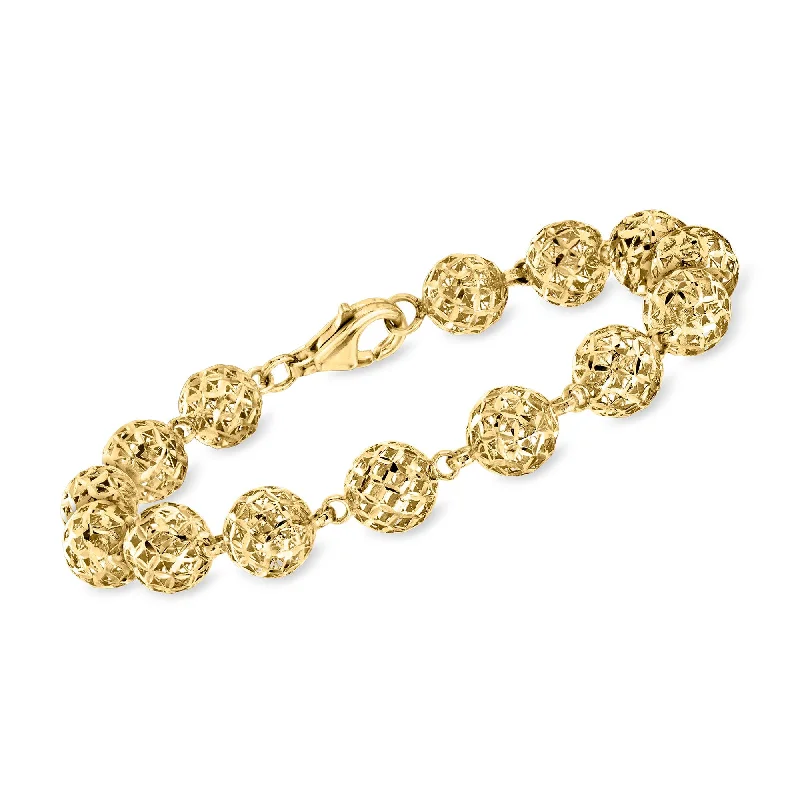 dainty bracelets for women -Ross-Simons 18kt Gold Over Sterling Diamond-Cut Bead Bracelet