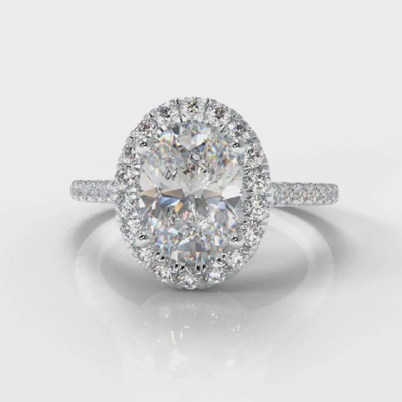 minimalistic engagement rings -Petite Micropavé Oval Diamond Halo Engagement Ring