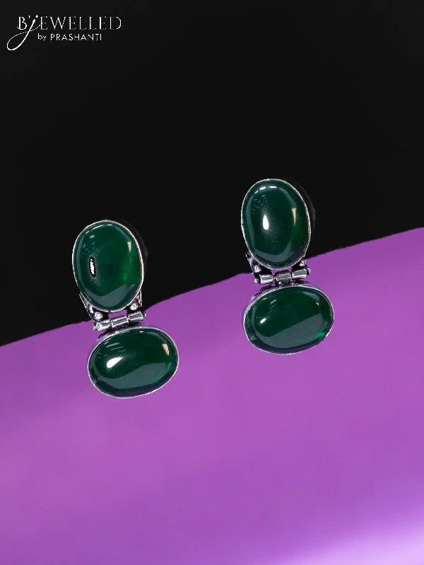 silver stud earrings for women -Oxidised earrings with emerald stones