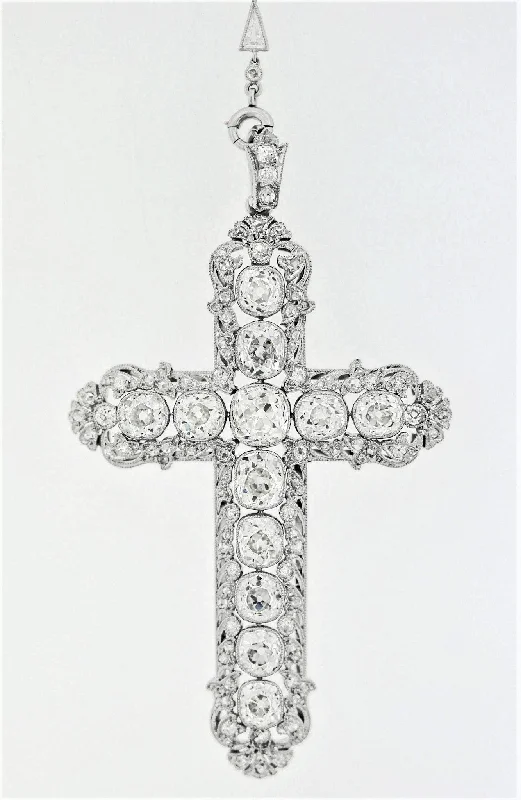 custom name necklaces for women -Magnificent Edwardian Diamond Platinum Cross Necklace