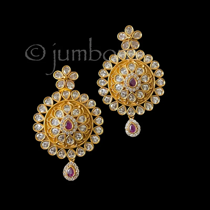 dangling earrings for women -Matte Antique Gold Earring with AD Stones