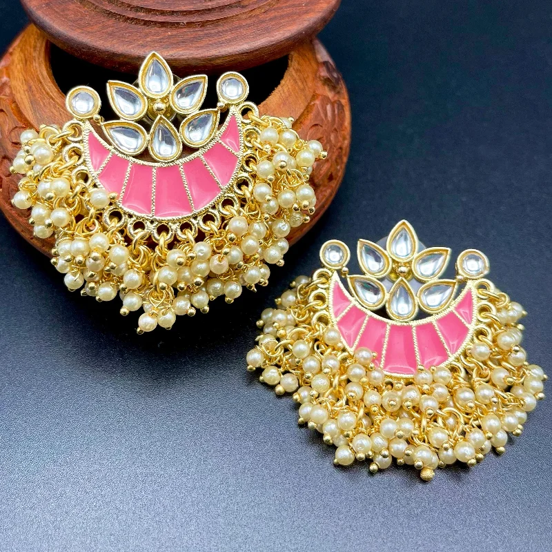 elegant chandelier earrings -Hand painted Kundan Meenakari Pearl Earrings