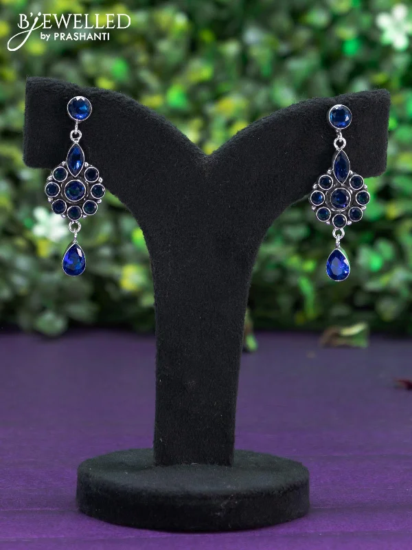 chic hoop earrings for women -Oxidised earring with sapphire stones and hanging