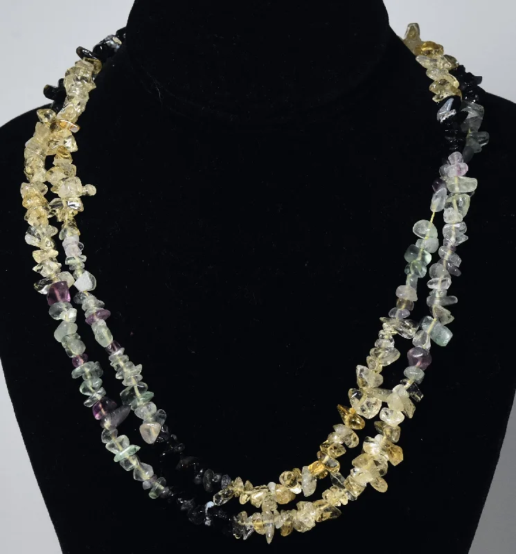 sterling silver necklaces for women -Fluorite, Citrine, Snowflake Obsidian Chip Bead Single Strand Opera Necklace