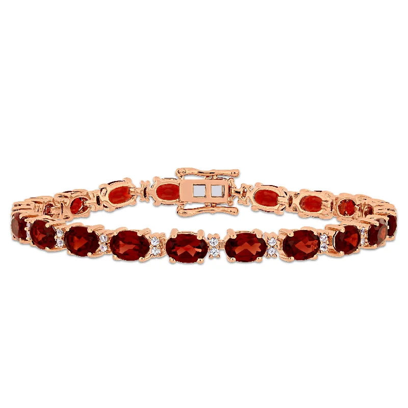 leather bangles for women -19 5/8 CT TGW Garnet and White Sapphire Tennis Bracelet in Rose Plated Sterling Silver