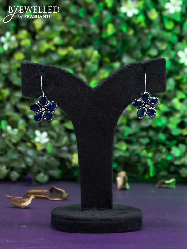 chic hoop earrings for women -Oxidised hanging type earring with sapphire stones