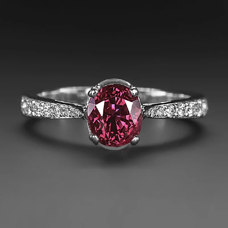 heirloom engagement rings -1.5ct RUBY DIAMOND 18k ENGAGEMENT RING NATURAL WHITE GOLD COCKTAIL OVAL CLASSIC