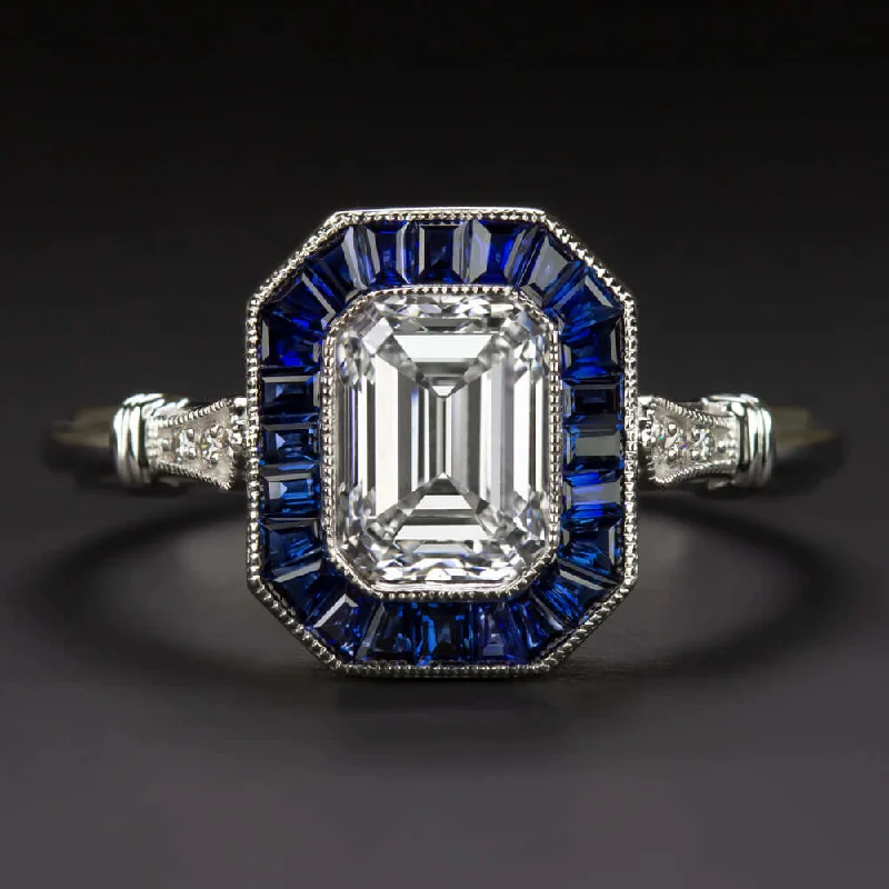 affordable engagement rings -1.20c GIA CERT H VVS2 DIAMOND ENGAGEMENT RING VINTAGE STYLE SAPPHIRE EMERALD CUT