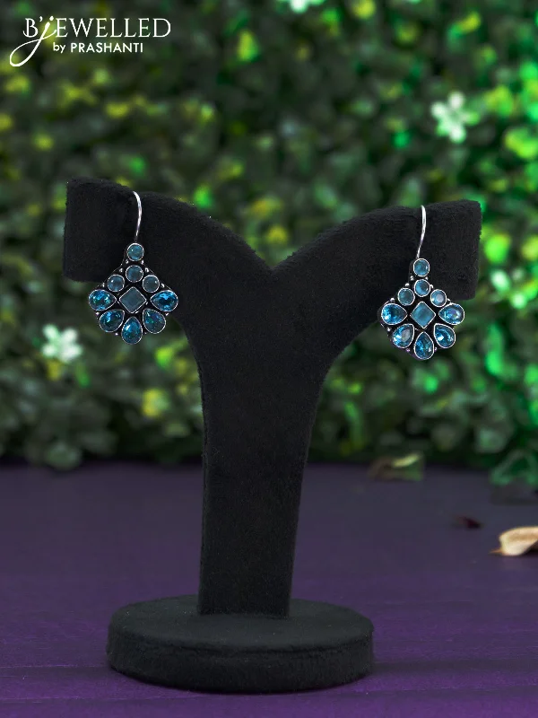 trendy earrings for women -Oxidised hanging type earring with ice blue and mint green stones