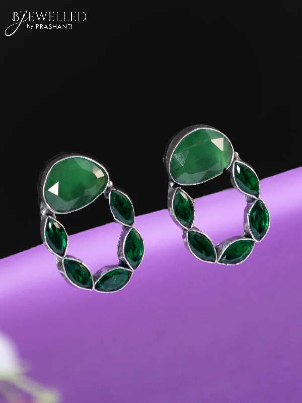 elegant earrings for women -Oxidised earrings with emerald stones