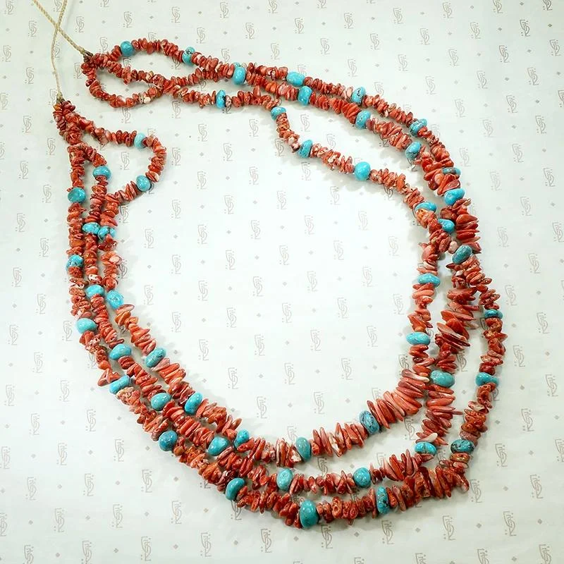 charm pendant necklaces for women -Brilliant Triple-Strand Red & Turquoise Bead Necklace