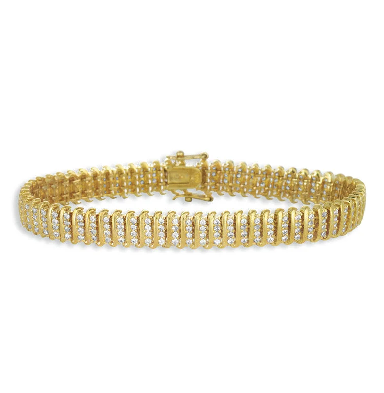 unique gold rings -Sterling Silver 14K Gold Plated with Clear Cubic Zirconia Wave Bar Link Tennis Bracelet