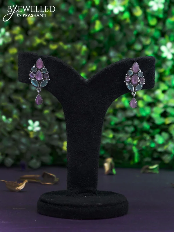 trendy earrings for parties -Oxidised earring pink and ice blue stones with hanging