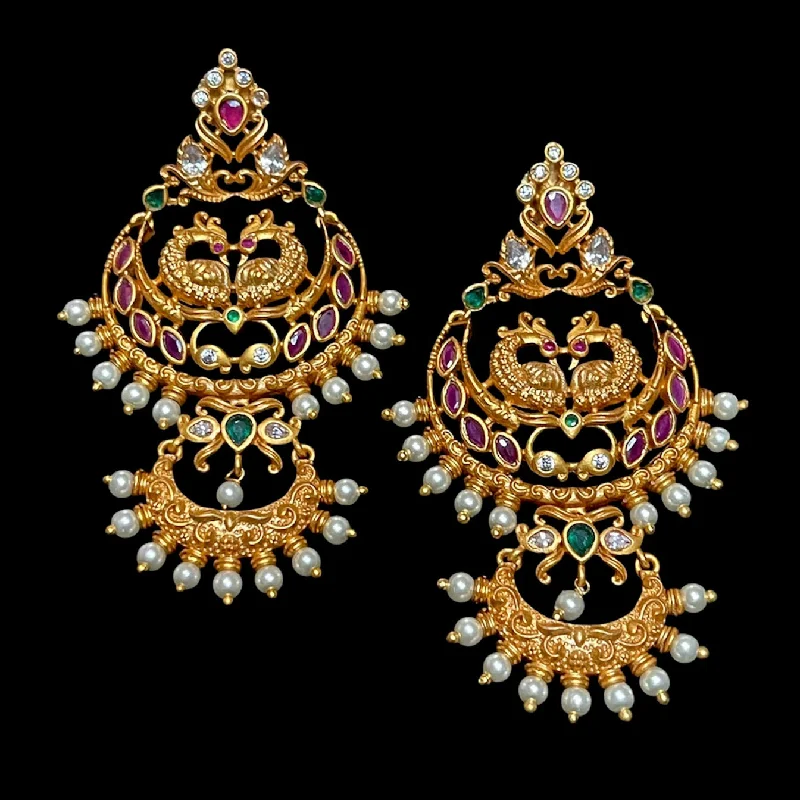 luxury diamond earrings -Peacock Ruby Red & Green Matte Antique Earring