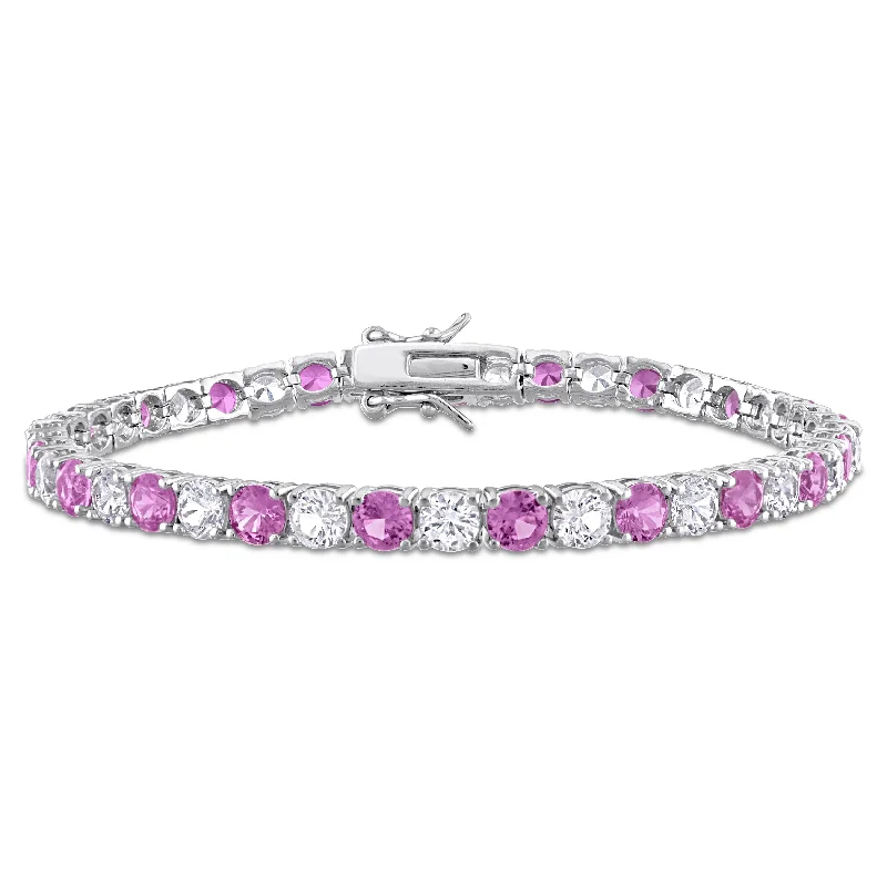 eternity band rings for women -Mimi & Max 14 1/4ct TGW Created Pink and White Sapphire Bracelet in Sterling Silver-7.25 in