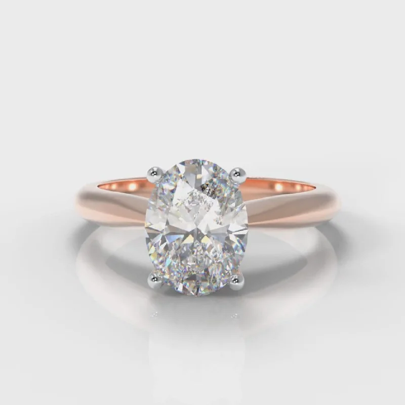 diamond cluster engagement rings -Carrée Solitaire Oval Diamond Engagement Ring - Rose Gold