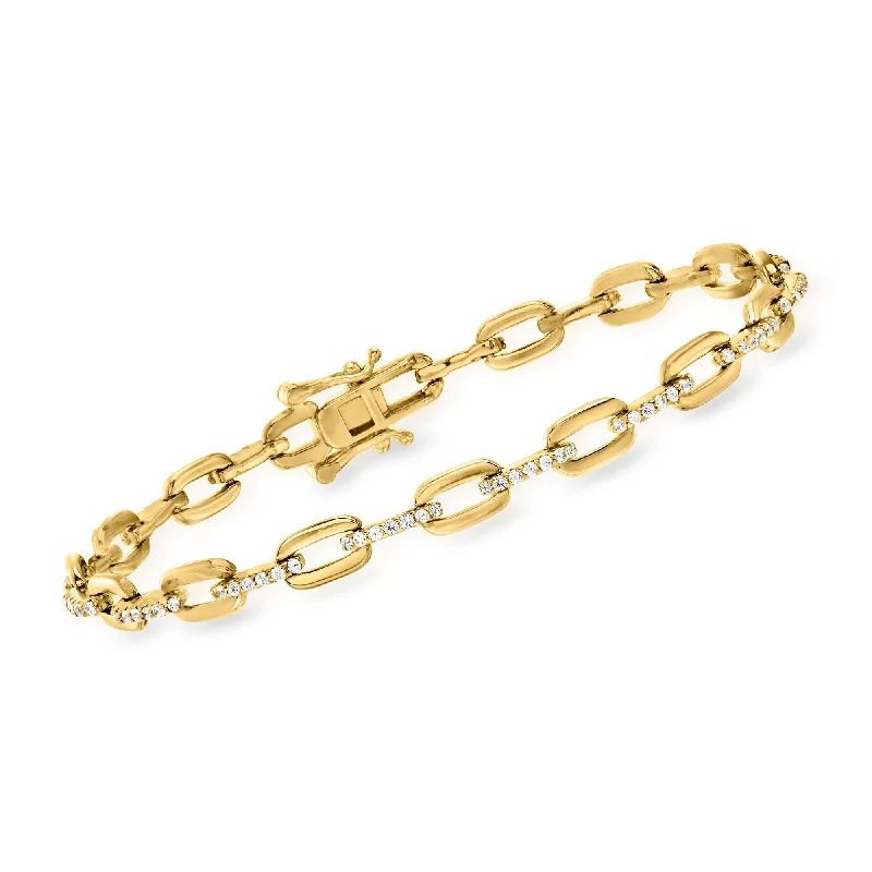 custom gold rings -Ross-Simons CZ Paper Clip Link Bracelet in 18kt Gold Over Sterling