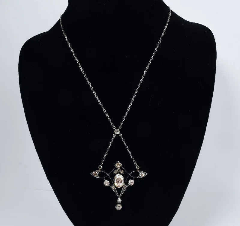 unique charm necklaces for women -Sterling Silver Chain Necklace with Ornate Diamond Pendant