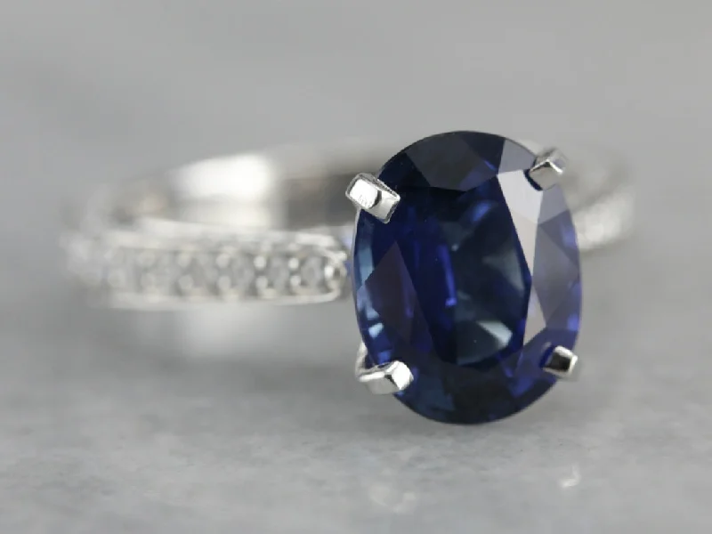 women’s engagement rings with gemstones -Luxurious Modern Sapphire and Diamond Engagement Ring in Platinum