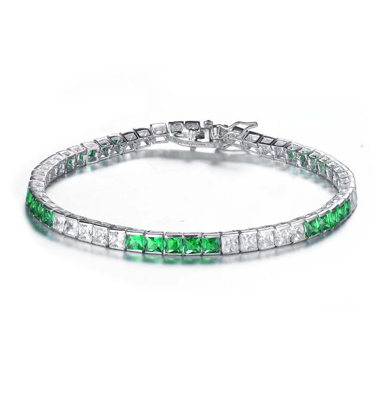 birthstone rings for women -White Gold Plated with Emerald Green and White Cubic Zirconia Tennis Bracelet