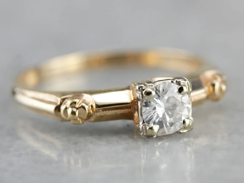 luxury engagement rings -Retro Vintage Diamond Engagement Ring with Floral Details