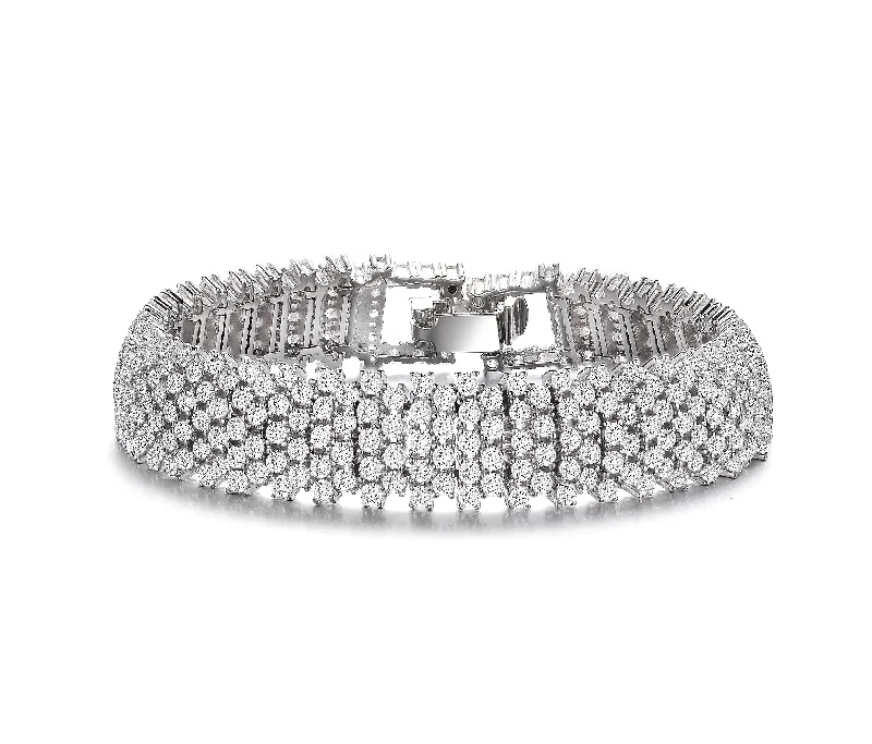 designer bracelets for women -GENEVIVE Sterling Silver Cubic Zirconia Linear Pave Bracelet