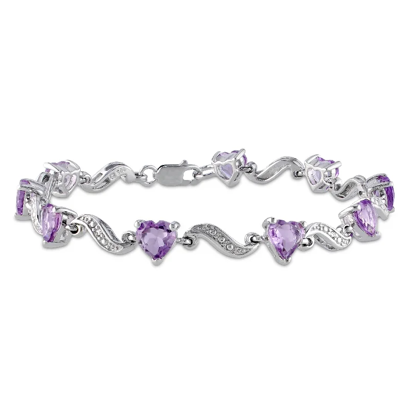 gemstone statement rings -Mimi & Max 6 1/3ct TGW Amethyst and Diamond Accent Heart S-Link Bracelet Sterling Silver - 7in