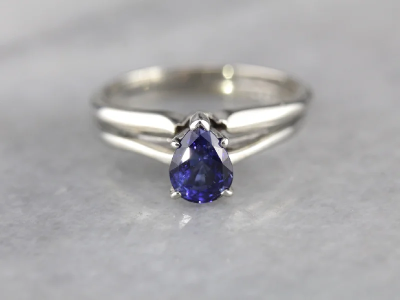 custom vintage engagement rings -Pear Cut Sapphire Solitaire Engagement Ring