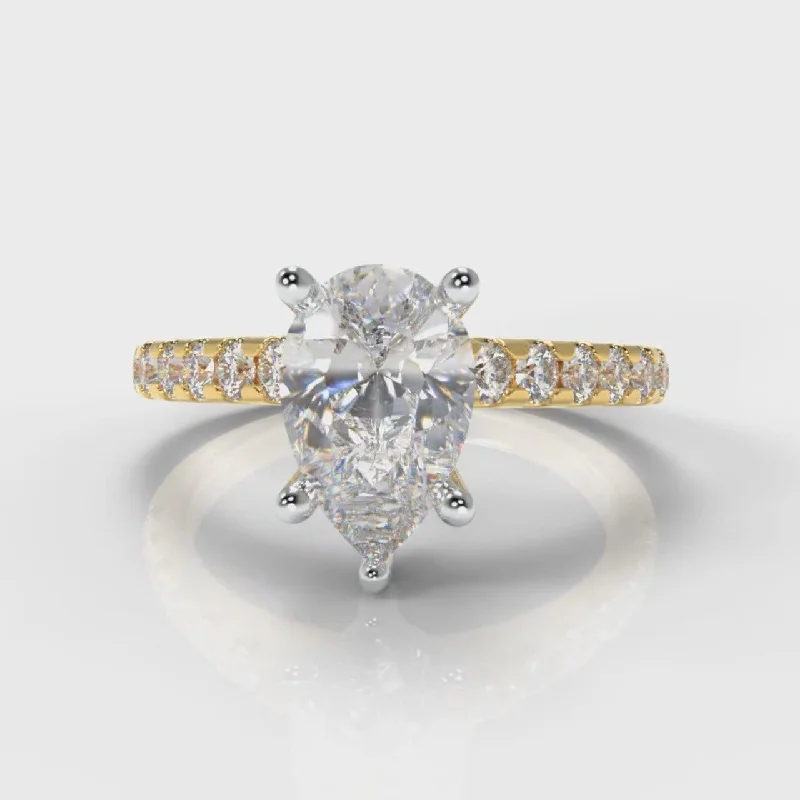 custom diamond engagement rings -Micropavé Pear Diamond Engagement Ring - Yellow Gold