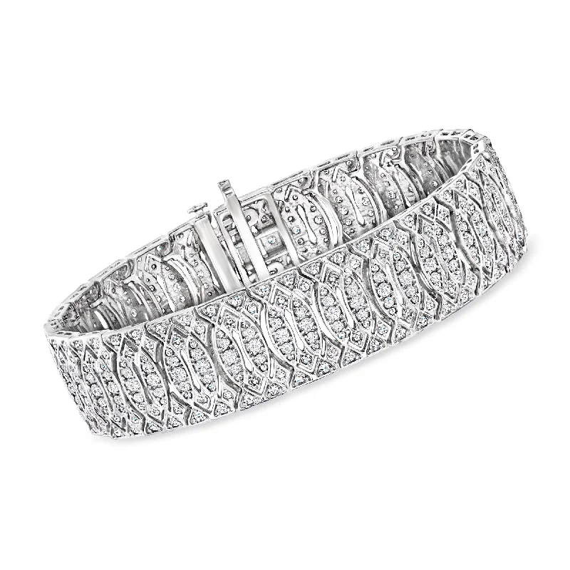 chunky bangles for women -Ross-Simons Diamond Marquise-Pattern Bracelet in Sterling Silver