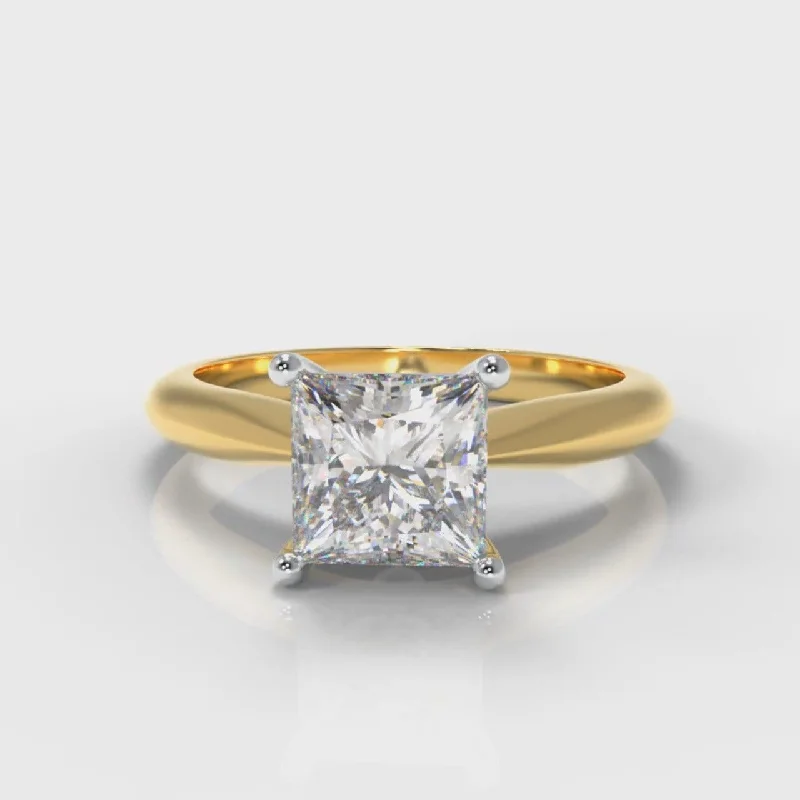 women’s platinum solitaire engagement rings -Carrée Solitaire Princess Cut Diamond Engagement Ring - Yellow Gold