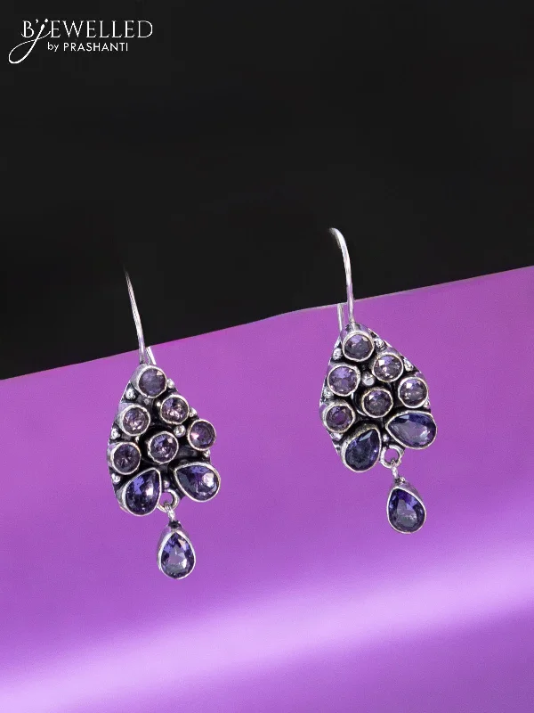 colorful gemstone earrings for women -Oxidised hanging type earring with violet stones