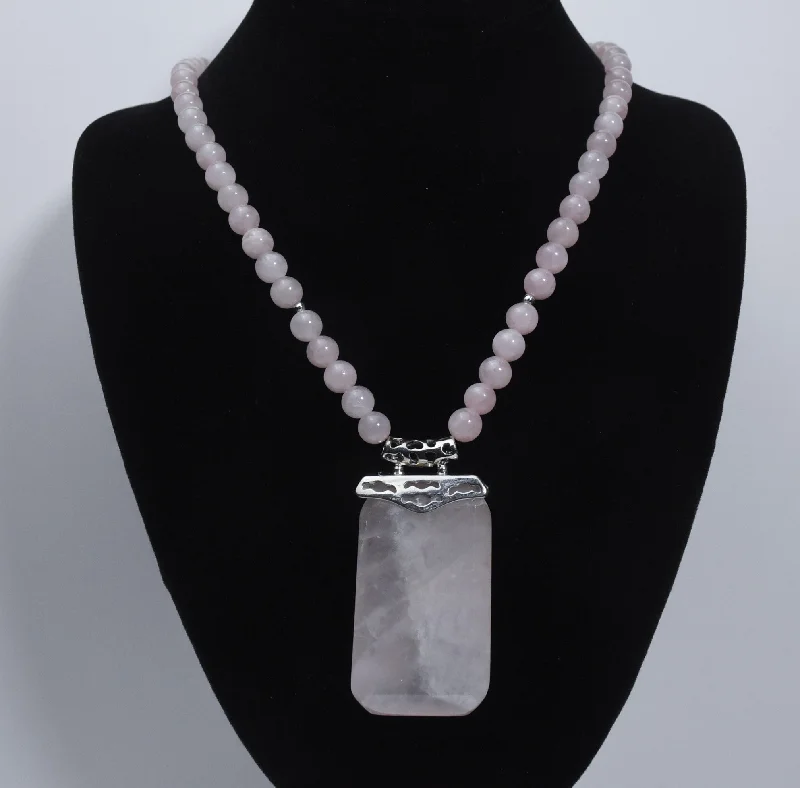 designer name necklaces for women -Rose Quartz Pendant Rose Quartz Bead Necklace