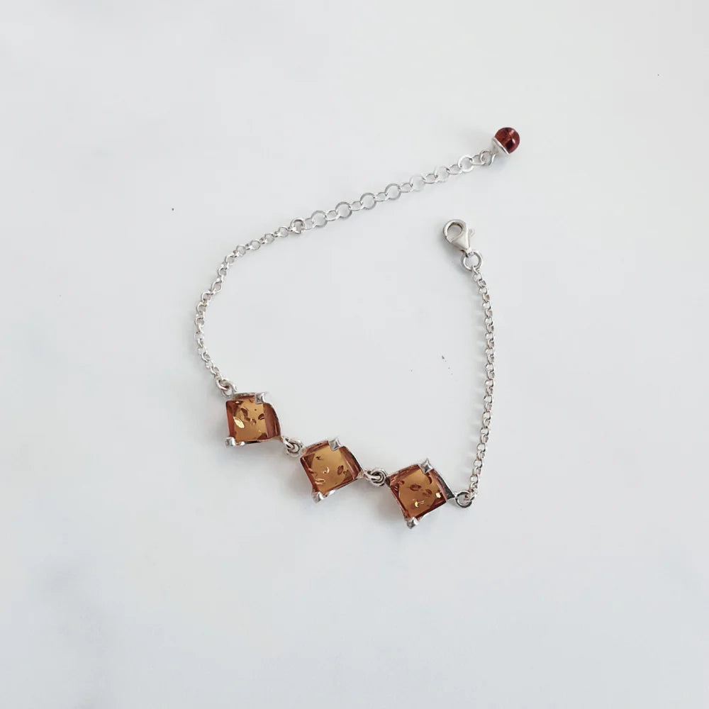 gemstone bracelets for women -Sterling Silver and Amber Bracelet. Chain style