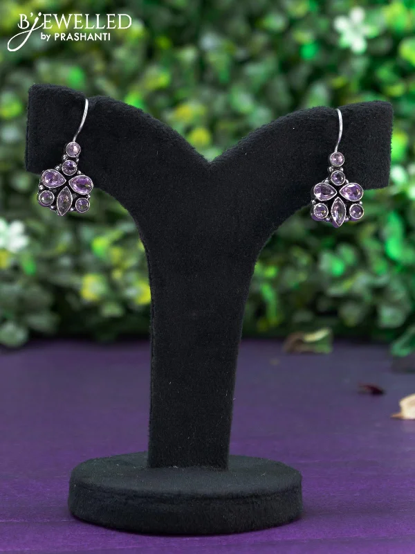 luxury earrings for women -Oxidised hanging type earring with baby pink stones