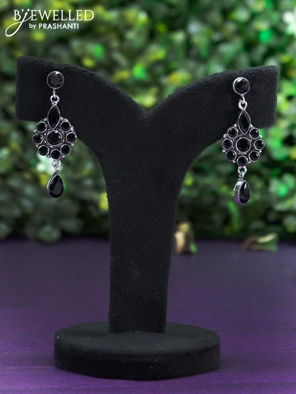 vintage stud earrings for women -Oxidised earring with black stones and hanging