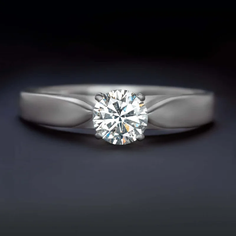 elegant gemstone engagement rings -EX CUT 0.57ct DIAMOND ENGAGEMENT RING SATIN FINISH WHITE GOLD SOLITAIRE ROUND