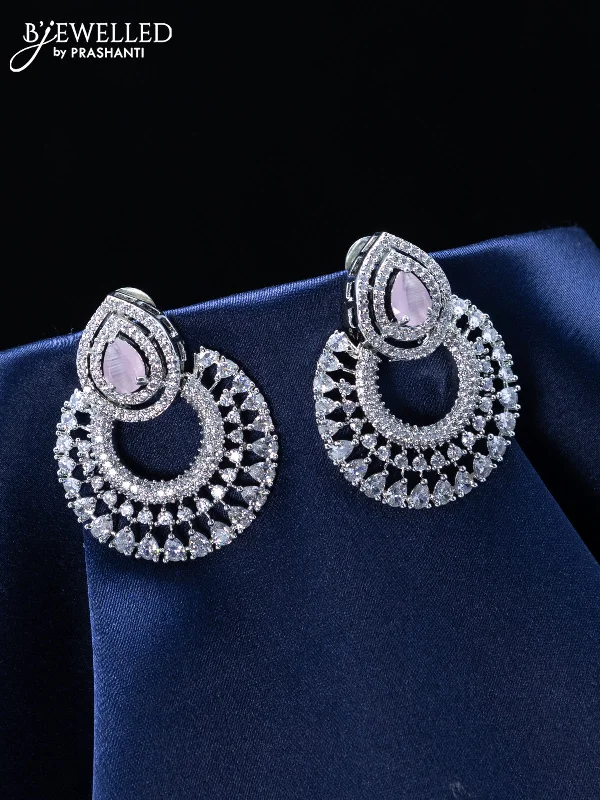 pearl earrings for women -Zircon earrings with baby pink and cz stones