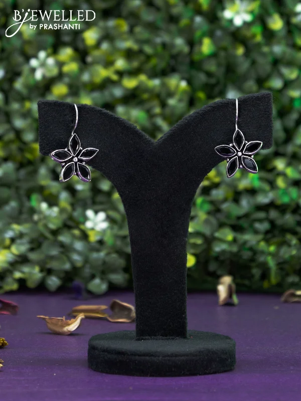 emerald earrings for women -Oxidised hanging type earring floral design with black stones