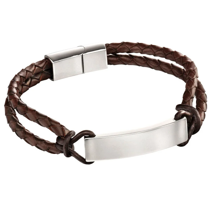 designer rings for women -Fred Bennett Woven Leather Bracelet with Hexagon Clasp - B5122