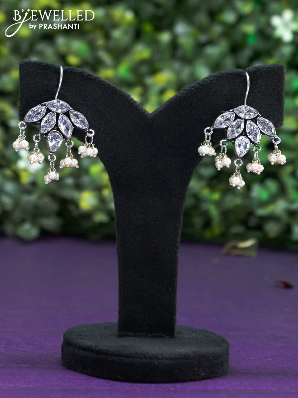 luxury diamond earrings -Oxidised hanging type earring with cz stones and pearl hanhing