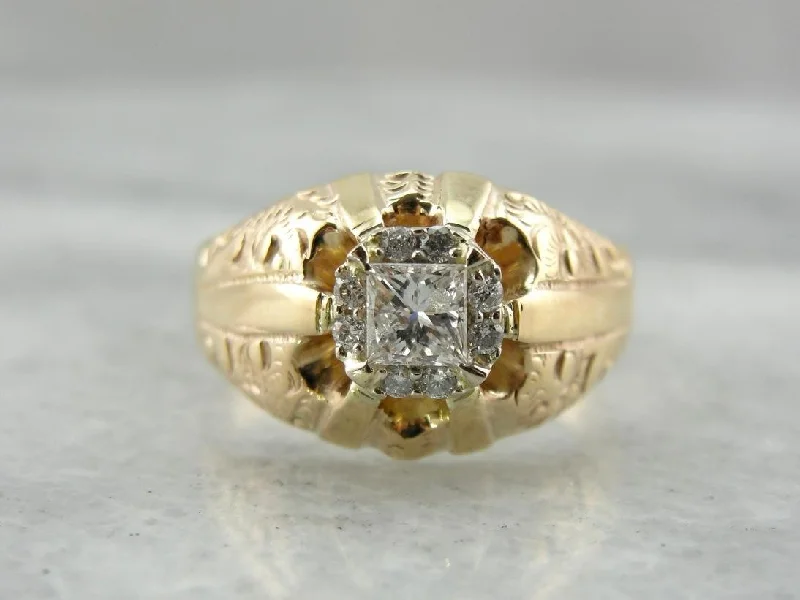 multi-gem engagement rings -Old Magic, New Magic: Antique Victorian Diamond Engagement Ring with Modern Square Cut Diamonds