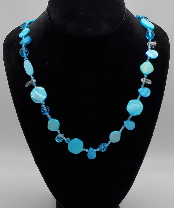 stylish chain necklaces for women -Dyed Blue Mother-of-Pearl and Beaded Necklace - 30"