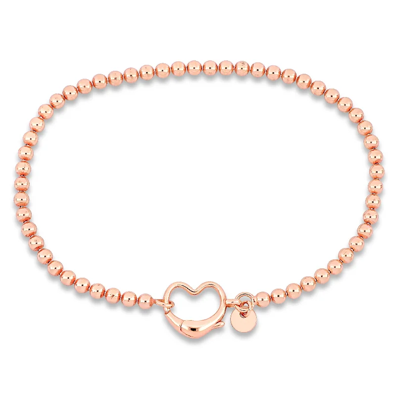 fashion-forward rings for women -Mimi & Max Pink bead link Bracelet w/Heart Clasp in Rose Silver - 7.5 in.