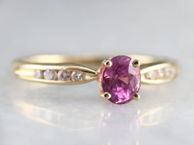 Pink Sapphire and Diamond Gold Ring