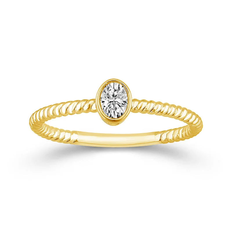 1/6 Carat Oval Bezel Set Diamond Solitaire Ring in 10 Karat Yellow Gold