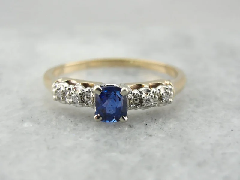 platinum engagement rings -Bright Blue Sapphire Engagement Ring in Yellow and White Gold